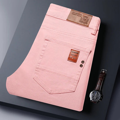 Slim Elastic Jeans Men's Colorful Fashion Korean Pants Spring Autumn Soft Comfortable Casual Straight Denim Trousers Streetwear