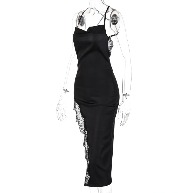 Sexy Lace Party Club Backless Bodycon Stain Black Straps Midi Dress 2022 Summer Clothes Wholesale Items For Resale