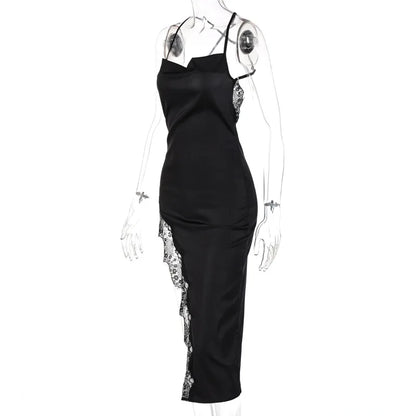 Sexy Lace Party Club Backless Bodycon Stain Black Straps Midi Dress 2022 Summer Clothes Wholesale Items For Resale