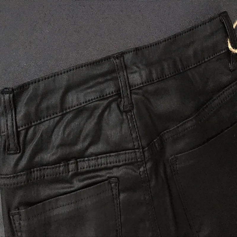 2024 Styling Skinny Women Jeans High Waist Faux Leather Pants Outfit Leggings Chic Casual Girl Stretch Leather Denim Jeans C1075