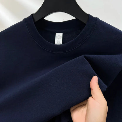 High quality 100% cotton short sleeve men's T-shirt summer round neck loose casual solid color plus size breathable top women