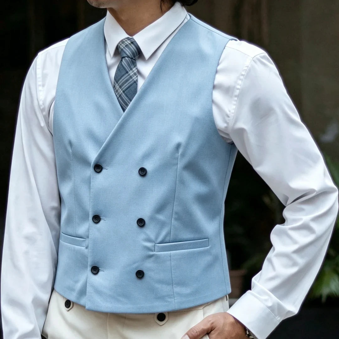 Men Vest Double Breasted V Neck Solid Waistcoat For Wedding Grrom Banquet Business Party Work Office Casual Daily Men Suit Vest
