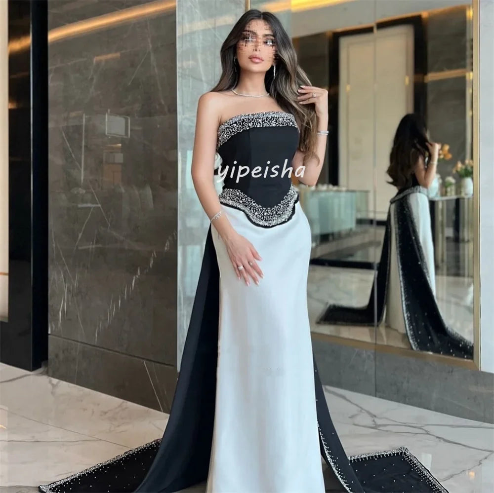 Customized Intricate Sparkle Pleat Beading Sequined Straight Strapless Long Dresses Bespoke Occasion Dresses Sizes Available