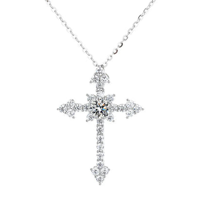 Real 1 Carat Moissanite Cross Pendant Necklace For Women 100% 925 Sterling Silver D Color Diamond Necklaces Fine Jewelry