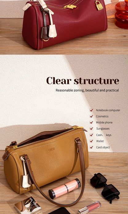 Autumn/Winter New Collection Simple Large Capacity Brown Shoulder Bag Texture Handbag Fashionable Women's Boston Bag