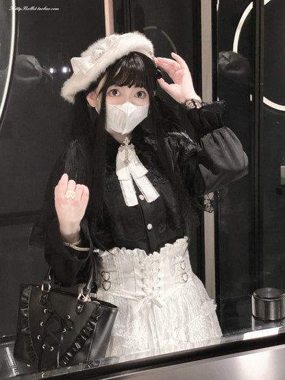 Japanese Original Lolita Lace Ruffle Edge Tied Bow High Waist Mini Skirt Spring Summer New Slim Waist Sweet Girl Y2k Skirt