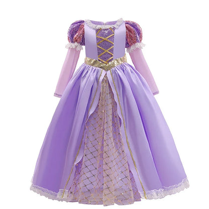Girls Disney Rapunzel Dress Kids Tangled Disguise Carnival Girl Princess Costume Birthday Party Gown Outfit Clothes 2-10 Years