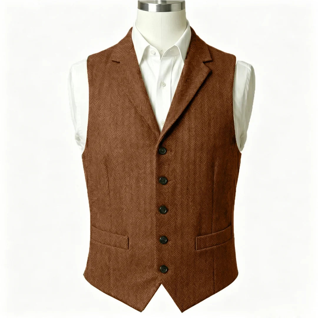 Men Vest Army Green Herringbone Single Button With Lapel Waistcoat For Wedding Business Office Work Daily Casual Men Suit Vest