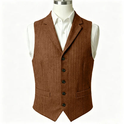 Men Vest Army Green Herringbone Single Button With Lapel Waistcoat For Wedding Business Office Work Daily Casual Men Suit Vest