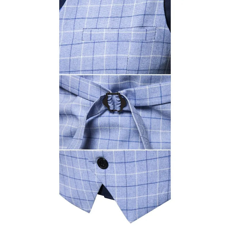 2026 Man Waistcoat Slim Plaid Business Casual Male Suit Vest V-neck Sleeveless Breathable Wedding Party Vest for Men