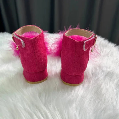 New Girls Low-heels Sandals Summer Fluffy Kids Princess Catwalk Shoes Open-toe Versatile Children Fashion Wedding Party Sandals