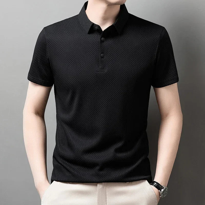 Men's Bone Flower Solid Color Polo Shirt Business Casual Short Sleeve Summer Breathable Versatile Top