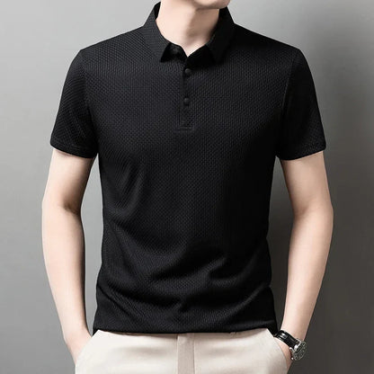 Men's Bone Flower Solid Color Polo Shirt Business Casual Short Sleeve Summer Breathable Versatile Top