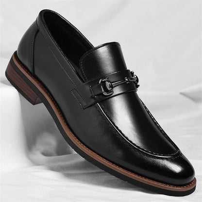 Mens Brown Burnished Genuine Leather Horsebit Loafers Slip On Formal Business Office Wedding Groom Daily Wear Shoes Simple New