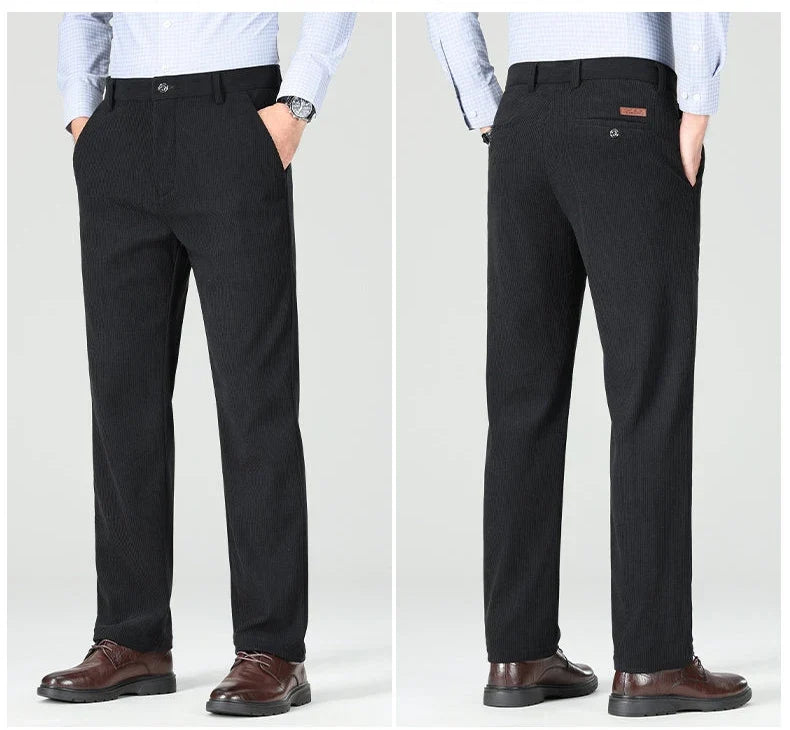 Mens Business Casual Pants Corduroy Suit Pants Autunn Formal Dress Pants Brown Navy Khaki 29-42