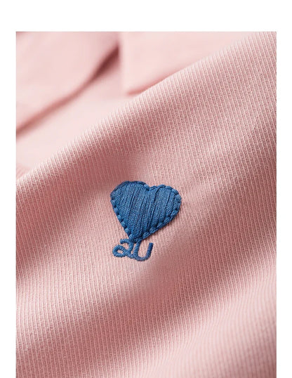 Women Blouse Shirt 2025 Spring New Love Embroidered Simple and Versatile Solid Color Pure Cotton Shirt Tops