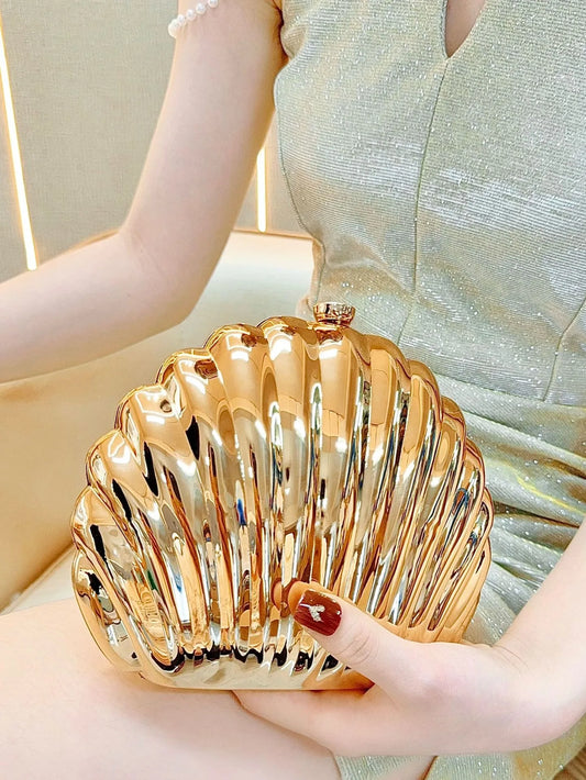 2025 Women Silver Gold Shell Bag Cute Acrylic Evening Clutch Bag With Strap For Wedding Party Small Purses Designer Handbags Ins