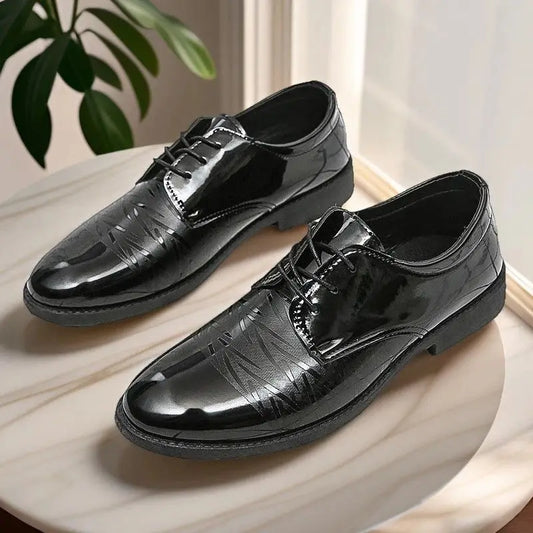 Black Round Toe Bright Upper Men's Formal Shoes Business Casual Party Elegant and Classic Low Price Suit New Social Shoe Male