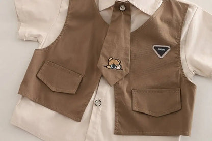 Children Summer Baby Boys Gentleman Clothes Suit Casual Tie T-Shirt Shorts 2Pcs/Sets Infant Kids Casual Clothing Outfits 1-5year