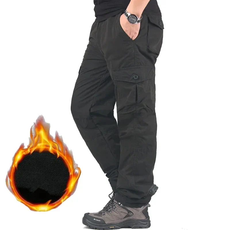 Men's Winter Thicken Fleece Cargo Pants Double Layer Straight Pants Men Casual Cotton Tactical Baggy Pant Warm Trousers S-5XL