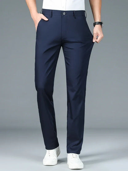 Bamboo Fiber Business Straight Pants Men's Summer Thin Classic Design Office Dress Breathable Casual Formal Trouser Man Clothes