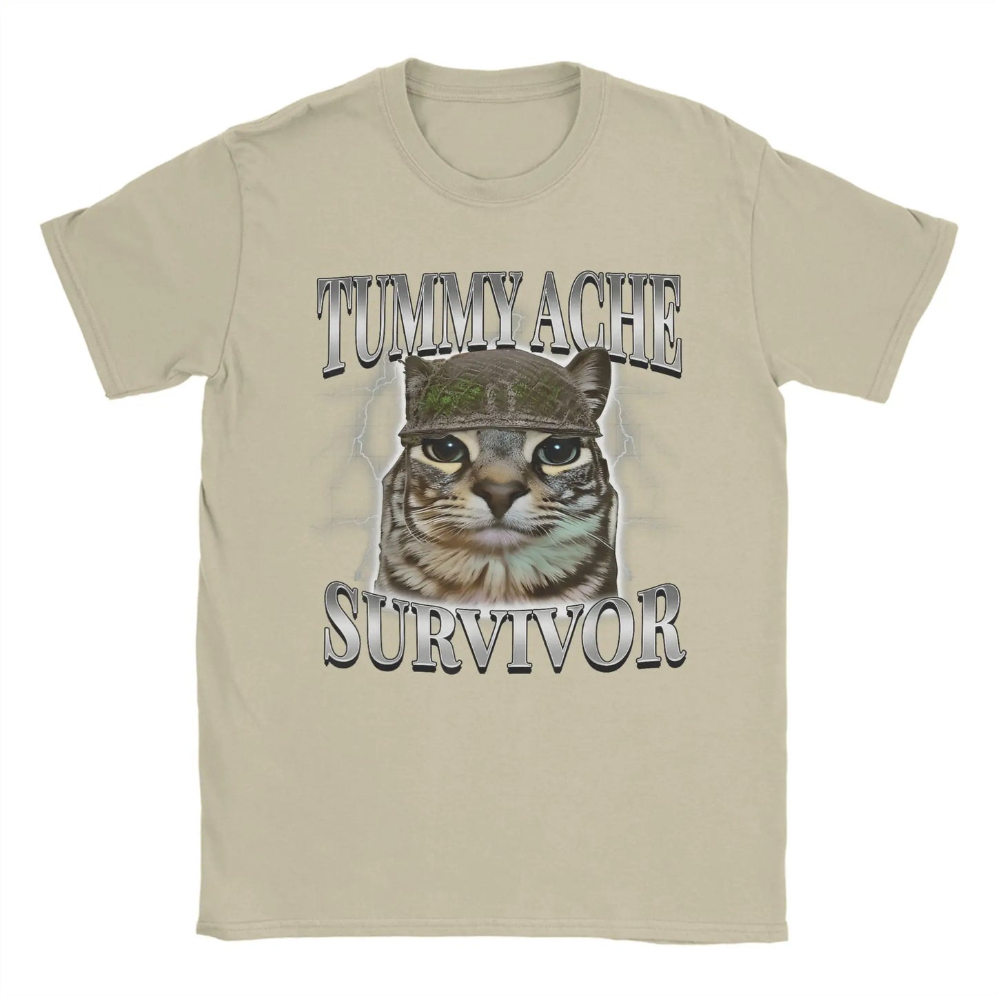 Tummy Ache Survivor Cat Meme Funny Saying Cats Animals T Shirt Summer  Pure Cotton T-Shirts For Men's Trending Casual Tee Shirt