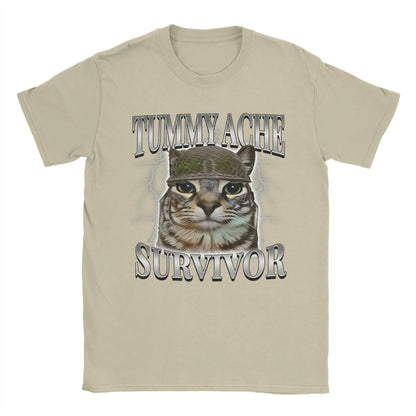 Tummy Ache Survivor Cat Meme Funny Saying Cats Animals T Shirt Summer  Pure Cotton T-Shirts For Men's Trending Casual Tee Shirt