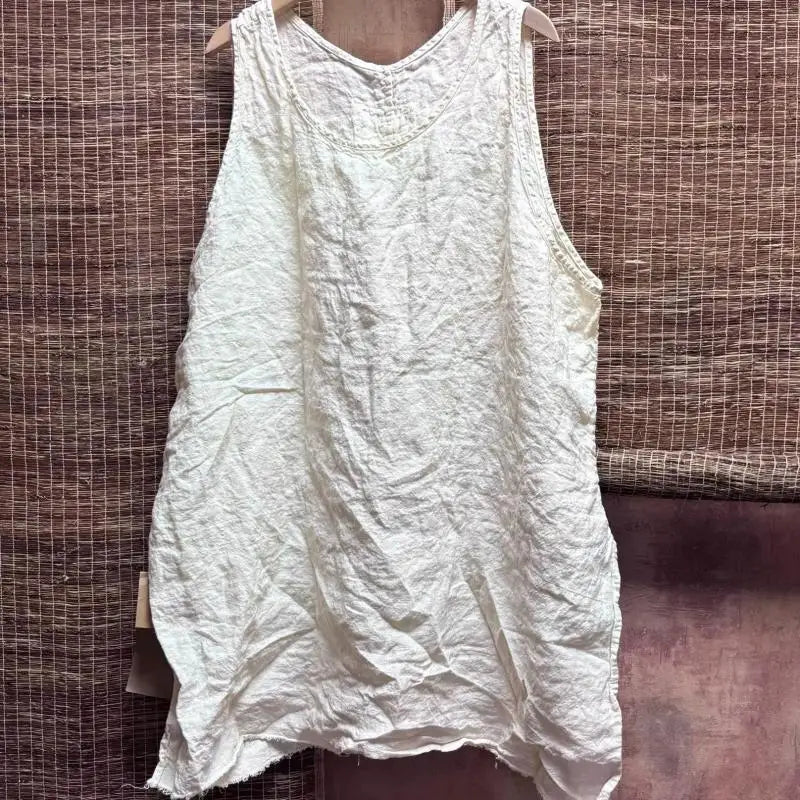 New Arrival Summer Arts Style Women Sleeveless Loose Casual Tank Tops Good Quality Linen Vintage Solid Long Tank Top Femme H165