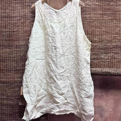 New Arrival Summer Arts Style Women Sleeveless Loose Casual Tank Tops Good Quality Linen Vintage Solid Long Tank Top Femme H165