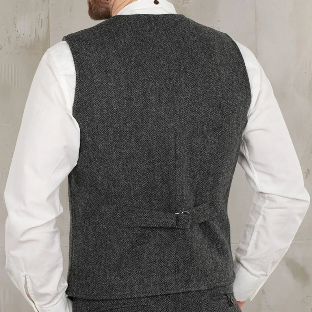 Men Vest Dark Gray Herringbone V Neck Waistcoat For Wedding Business Birthday Banquet Work Office Casual Daily Men Suit Vest