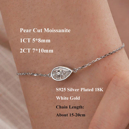 1/2CT Bezel Set Pear Oval Cut Moissanite Solitaire Link Bracelet Women S925 Silver Dainty Diamond Bridal Wrist Chain Gift