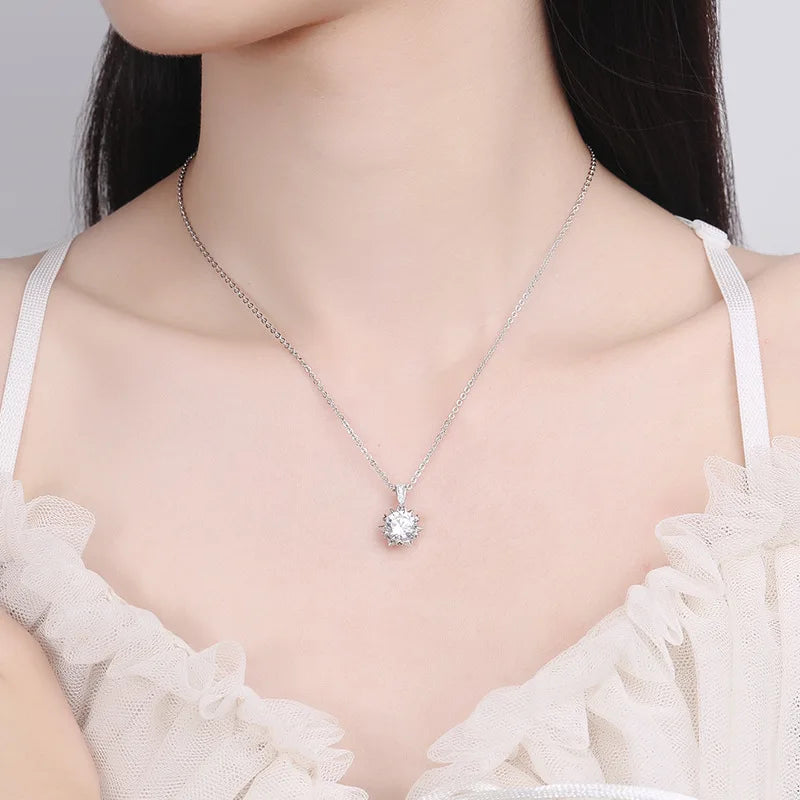 1/2CT D VVS Moissanite Necklace for Women Brilliant Cut Wedding Lab Diamond Pendant Sterling Silver 925 Jewelry Box Chain