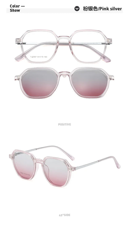 Magnetic Clip on Glasses Women Driving Polarised Polygonal Optical Myopia Eyewear Men Custom Prescription Glasses TJ2187