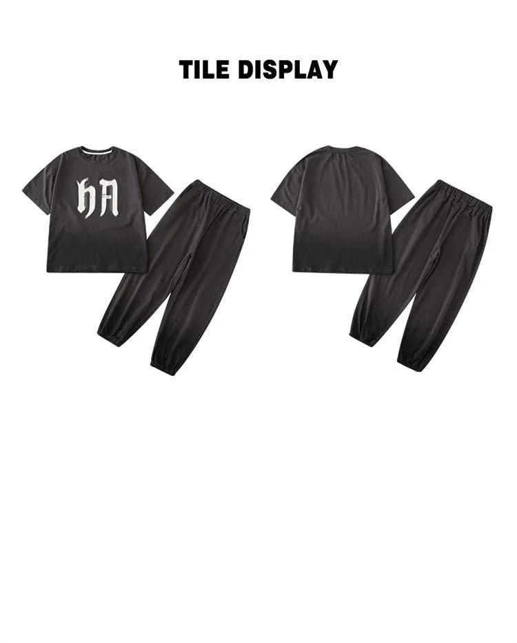 Summer Boys Leisure Gradient T-Shirt Top+Loose Sweatpant Workout Set School Kids 2PCS Tracksuit Children Vacation Outfit 5-16 Yr