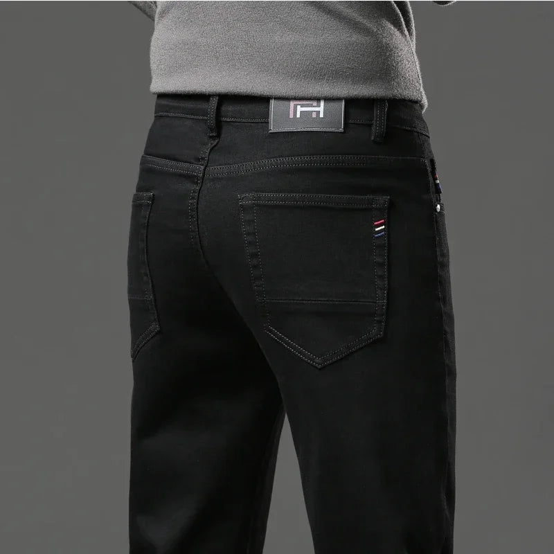 Winter Thickened Warm Male Plush Trousers Brand Clothes Men's Fleece Jeans Straight Slim Stretch Fashion Business Denim Pants