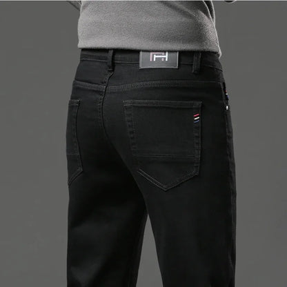 Winter Thickened Warm Male Plush Trousers Brand Clothes Men's Fleece Jeans Straight Slim Stretch Fashion Business Denim Pants