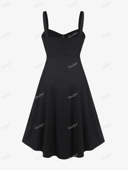 Plus Size Gothic Buckled Lace Up Midi Dress High Waist Sweetheart Neck Asymmetrical Half Zip Sleeveless Party Punk Dress
