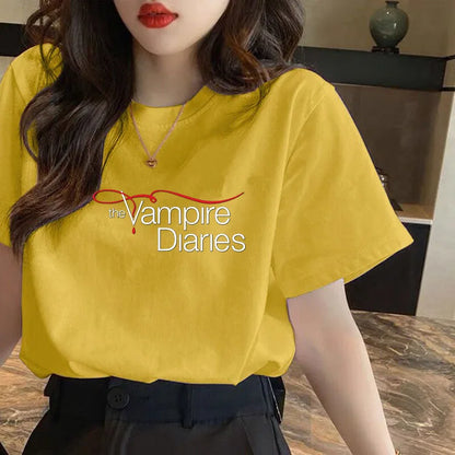 Vampire Diaries Cotton Women Girls Casual Harajuku T-shirt O-neck Short Sleeve Streetwear Ladies Graphic Summer Female T-shirt