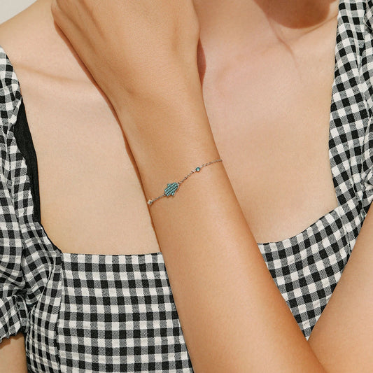 Mignon mains fantôme naturel Turquoise Bracelet pour femmes, bracelet à maillons en argent Sterling 925, bijoux Anti-allergie