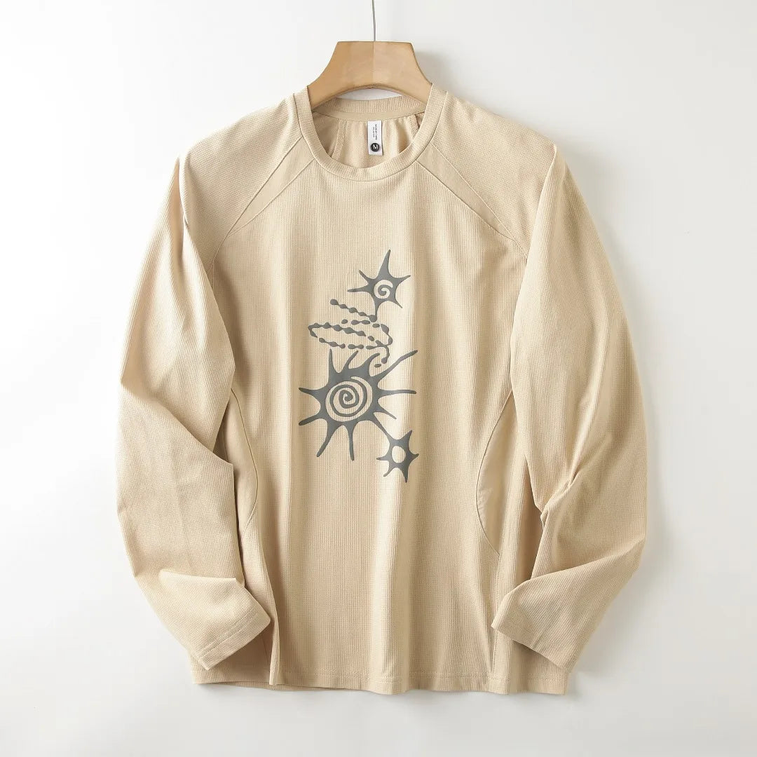 Unisex High-Stretch Breathable Long-Sleeve T-Shirt – Antibacterial, Moisture-Wicking & Quick-Dry with Waffle-Knit Print Outdoor