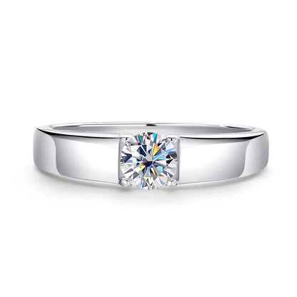 D Color 0.5CT 1CT Moissanite Ring for Men 925 Sterling Silver Simulation Diamond Wedding Band Classic Round Cut with