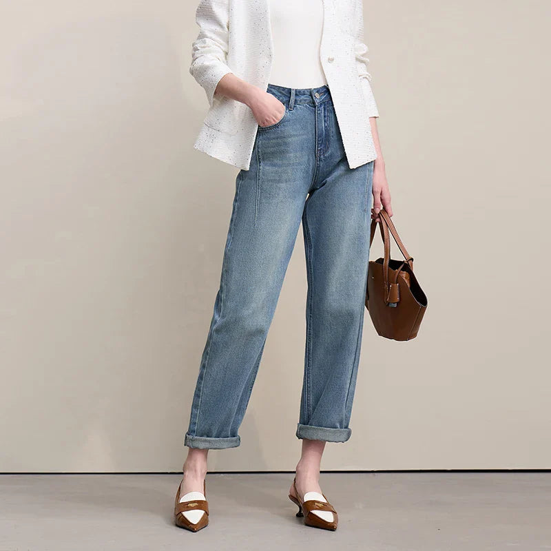 Straight-leg Pants 2026 Spring New Solid Color Casual Washed Denim Trousers Versatile Basic Cotton Women's Pants 12621040
