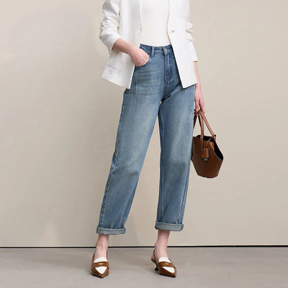Straight-leg Pants 2026 Spring New Solid Color Casual Washed Denim Trousers Versatile Basic Cotton Women's Pants 12621040