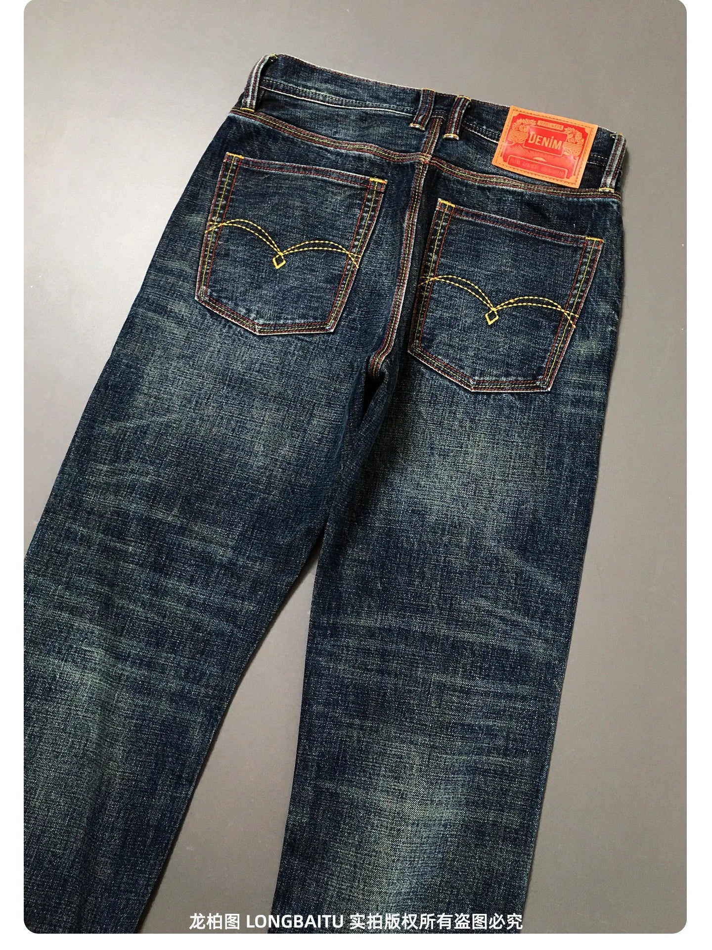 High Quality 100% Cotton Washed Yellow Selvedge Denim Jeans for Men American Vintage Casual Spring Autumn Loose Straight Pants