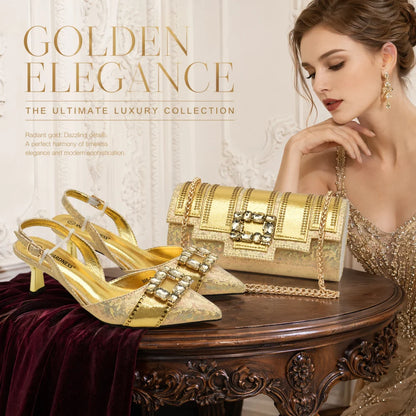 New Arrival Women Shoes and Bags To Match Set Italy Lady Pointed Toe Shoes Sexy Wedding Party Sandals Rhinestone Women Pumps