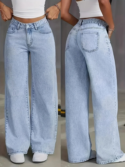 Jeans For Woman Y2k Clothes Light Blue Wide Leg Denim Pants Loose Fashion Simple Stretch Free Four Seasons Popular Casual
