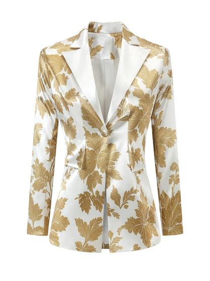 Elegant Fashion Casual Glamorous Long Blazer with Exquisite Print Design, No pockets Stylish Outerwear, Available in all seasons