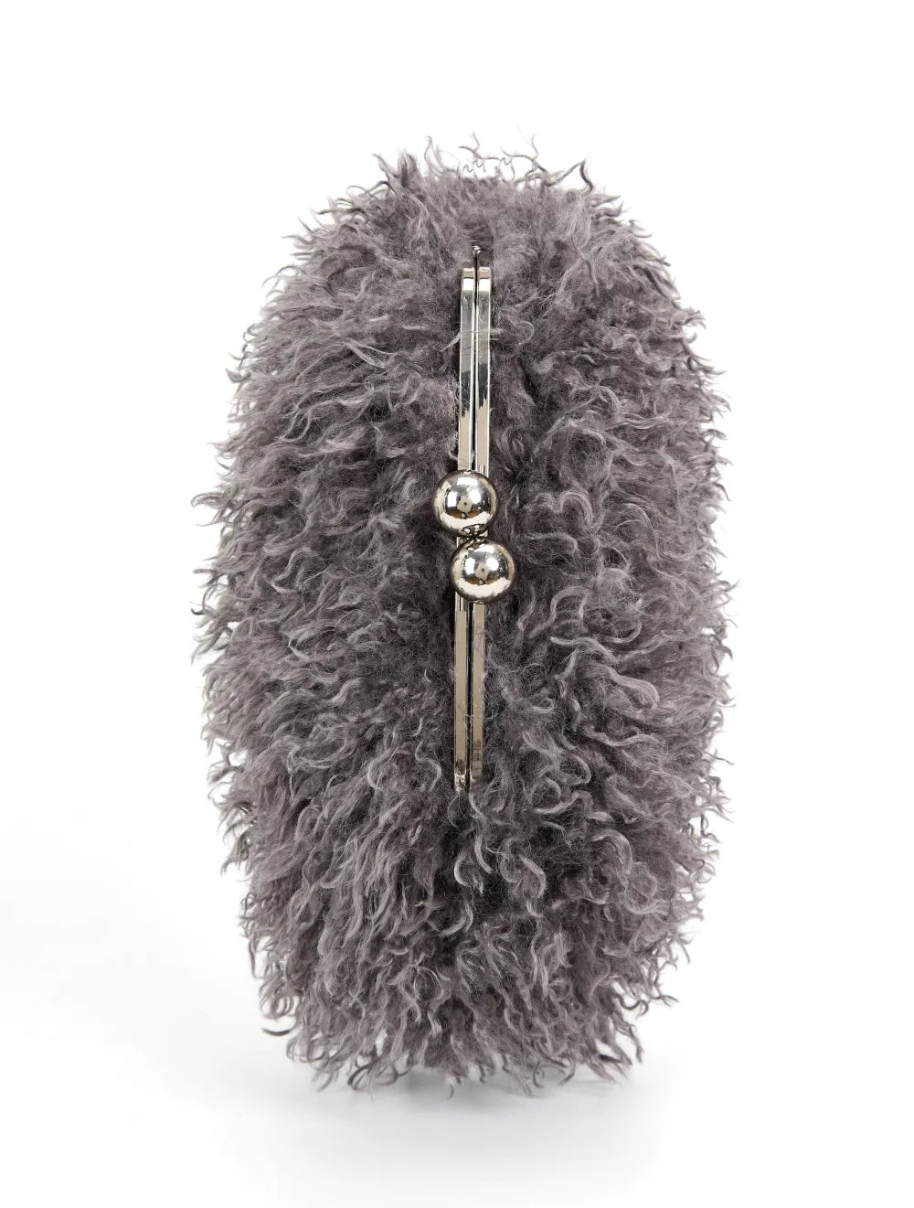 Women kisslock Faux Fur Clutch bag winter warm dark grey pouch frame clasp bag with chain crossbody