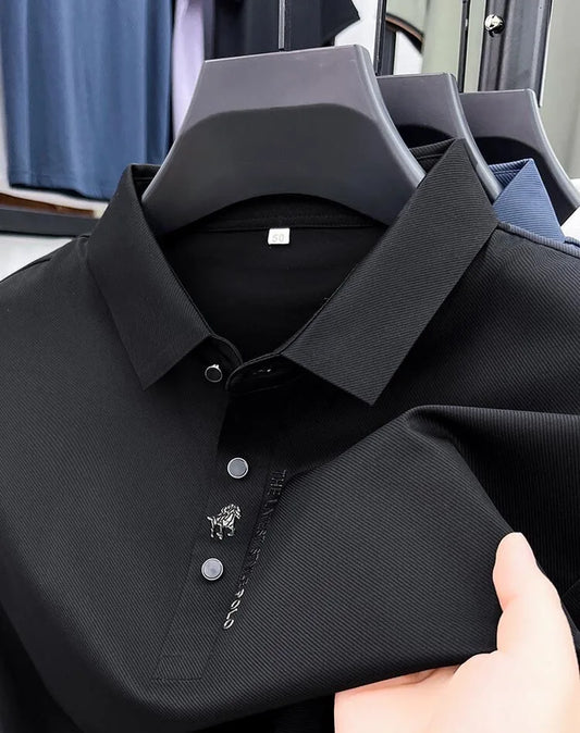 High quality silk breathable short sleeve POLO shirt men's lapel top 2024 summer new light luxury brand printed casual T-shirt
