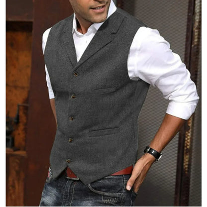 2026 Men's Business Woolen Suit Vest Fashionable British Retro Twill Vest Workwear Slim Fit Vest Elegant Classic Style Black